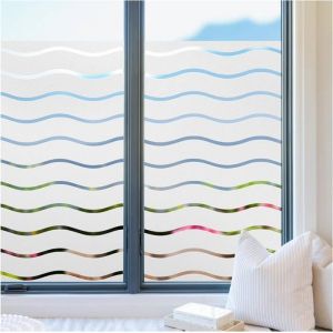 Rabbitgoo Film adhesif vitrage motif Vague Anti UV Depoli Film pour Vitre Protection Intimit&eacute; pour Maison Bureau 90x300cm