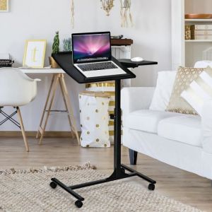 COSTWAY Table pour Ordinateur Portable à Roulettes Table de Lit Hauteur Réglable avec Support de Souris Plateau Inclinable Noir