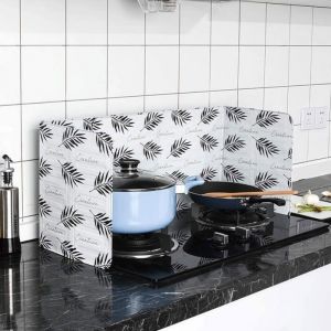 Vert Feuille Plaque Anti-Projections de Cuisson Protection Anti-éclaboussures pour Cuisine Plaque de Protection Pliable en