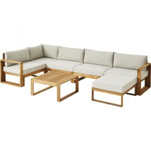 Salon de jardin dangle modulable LEVATA XL - Bois dacacia FSC - 8 personnes - Gris de lin + Housse incluse