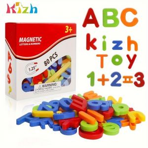 Aimants Alphabet - KIZH - 80 Pi&egrave;ces - Lettres et Chiffres - &Eacute;ducatif - Enfants 3 ans+