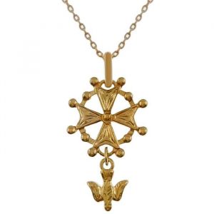 Lot pendentif Croix Protestante Huguenote Plaqu&eacute; Or 18 carats + Cha&icirc;ne Plaqu&eacute; Or 45cm