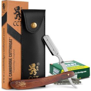 Coupe Choux Rasoir Oit De R Manuel Avec 10 Lames De Derby &ndash; Kit Avec &Eacute;tui De Voyage En Cuir &ndash; Accessoire Pour HommeMarron