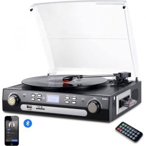 Tourne-disque Bluetooth - CACTOSE - DIGITNOW - 3 vitesses - Haut-parleur st&eacute;r&eacute;o - Encodage USB MP3
