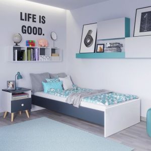 Lit enfant KARO 90x190 cm + sommier BLANC/GRIS