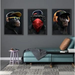 Toile Tableau Singe Toile Murale à Motif de Singes De La Sagesse Décoration Dintérieur Moderne 40x80CM Sans Cadre