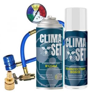 ClimaSet R1234yf + Désodorisant Lime + Câble + Adaptateur 340g – Kit pour climatisation automobile