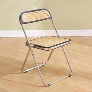 chairus Chaise de Salon en Rotin Chaise de Salle à Manger sans Accoudoirs Chaise Pliante avec Pieds en Métal pour Balcon Beige
