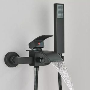 Mitigeur de Baignoire Cascade Mural noir Robinet De Baignoire avec douchette Pommeau De Douche Cascade Mural Robinet De Baignoire