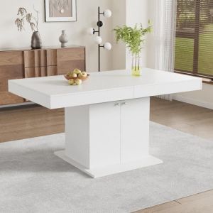 Table à manger extensible 140/180x80x76cm table rectangulaire  avec espace de rangement table télescopique automatique blanc