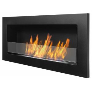 Cheminee bioethanol noir 90 cm avec verre. Chemin&eacute;e bio &eacute;thanol murale