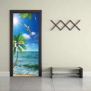 Sticker Porte 3D Paysage maritime ensoleill&eacute; Autocollant Poster De Porte Auto-Adh&eacute;sif Vinyle Affiche De Porte Sticker Mural Chambre