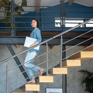 Garde-corps - HENGMEI - Rampe descalier - Acier inoxydable - 120cm - 3 poteaux
