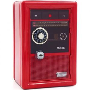 Tirelire - CL7015 - Coffre-fort en métal - Rouge - Chambre ado - Fonction clé et mot de passe