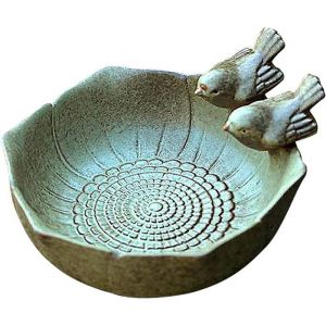 Bain dOiseaux Rond avec Deux Décorations – Abreuvoir pour Oiseaux Sauvages Extérieur et sur Pied