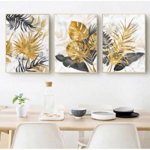 Abstrait Doré Tropical Feuille De Palmier Toile Peintures Maison Décoration Murale Art Affiches Impressions Photos50x70cm Sans