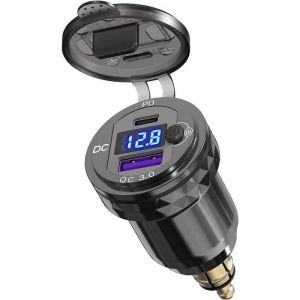 Prise USB DIN Chargeur Rapide de MotoQidoe Double Port QC3.0 et USB C Adaptateur Din Hella vers USB avec LED Bleue pour Moto BMW Du