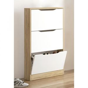 Meuble à chaussures 3 portes coloris Chêne cambrian/blanc - Longueur 60 x profondeur 17 x hauteur 1081 cm