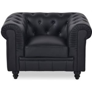 Fauteuil Chesterfield Regency Noir - 1 place - Simili - Classique