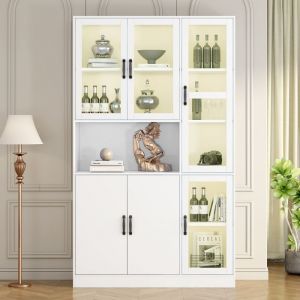 Vitrine Blanche LED Étagères Portes - Bibliothèque/Luxe - Rangement Salon/Chambre - Armoire Élégante Lumineuse