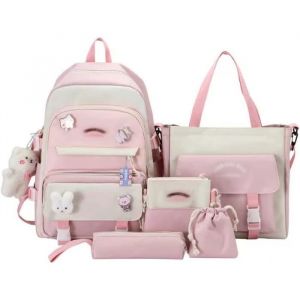 Fille Sac D&eacute;cole 5-en-1 Ensemble de Cartables Sac &agrave; Dos Adolescent Sacs Scolaires Femme Sac Bandouli&egrave;re Sac D&eacute;paule Daypack