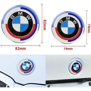 INSIGNE MARQUE AUTO 1 Logo De Capot 82mm BMW +1 Logo De Coffre 74mm De Diamètre Édition 50e Anniversaire Emblème Neuf