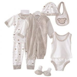 Unisexe Bébé 8 Pièces Layette Coffret Nouveau-né Bodys Pantalon Bébé Grenouillère Vêtements Ensemble Garçon Fille Marron 0-3 mois