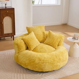 Gros Pouf Canap&eacute; Fauteuil de Sol Paresseux Pouf confortable en Chenille Pouf avec trois coussins jaune - 108 x 108 x 52 cm