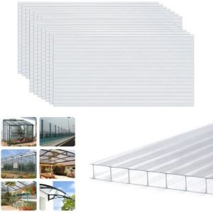 LZQ 14 plaques alv&eacute;olaires en polycarbonate 4 mm Feuille creuse de polycarbonate claire pour la serre chaude Plaques &agrave; double paroi