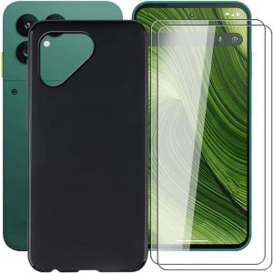 Coque pour Fairphone 6 6.31 avec 2 Pièces Verre Trempé Silicone TPU Etui Housse Case -Noir