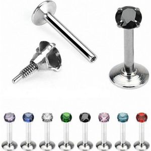 Piercing Labret acier avec Gemme serti par griffes  (10 mm - Blanc)