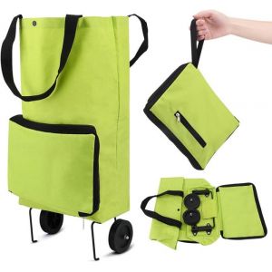 sac de courses pliable avec roues en caoutchouc caddie de courses réutilisable en tissu  sac de capacité (vert)