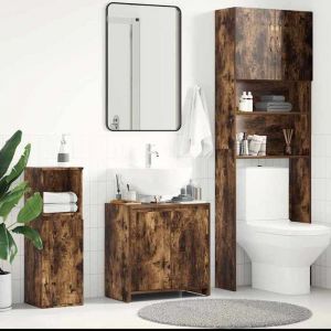 HSF&reg; Armoire de bain - Meuble rangement pour bain/ARMOIRE WC - Ch&ecirc;ne fum&eacute; 60x33x61 cm Bois ding&eacute;nierie mcv57451