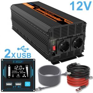 EDECOA 2000W Convertisseur 12 v 220 v 4000W Crête avec Télécommande LCD ( Onde Sinusoïdale Modifiée )