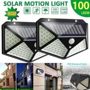 2 pack lampe solaire exterieur 100 led de éclairage Détecteur de Mouvement Lumière murale