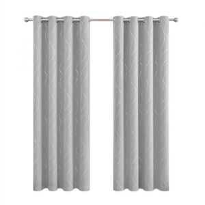 HONGYA Rideau occultant thermique à œillets rayures chambre à coucher Salon Gris clair L/H 140x145cm 1 pièce