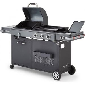 Barbecue à charbon + Plancha à gaz Bi Energy Gun Metal Brasero Favex 110 cm Noir