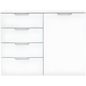 Commode dressing blanc laqué 1 porte 4 tiroirs - PURE - Contemporain - Bois - Panneaux de particules - Laqué