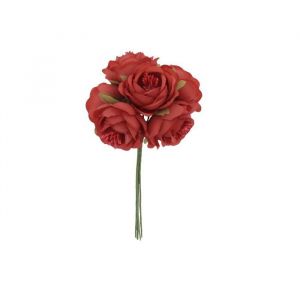 6 TIGES ROSE ARTIFICIELLE PISTILS 4X13CM ROUGE
