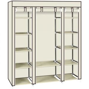 Armoire en Tissu Penderie de Vêtement 5 Etagères 12 grille 150x45 x175-Beige