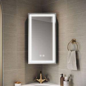 SIRHONA Armoire Miroir Salle de Bain Noir 38.5x70x16cm Anti-buée Tactile Miroir avec Armoire de Rangement pour Angle