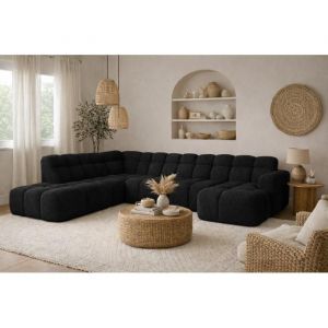 Canap&eacute; d&rsquo;angle panoramique LIZIA noir- 6 &agrave; 7 places - 330 cm