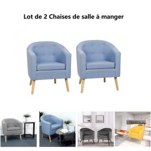 Fauteuil style scandinave dossier capitonné en tissu - WILLONIN® Chaise Bleu clair et pieds en bois