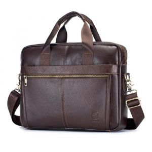Porte-Document SCHLATUM Homme en Cuir Véritable Marron - Grande Capacité Sac Ordinateur Business