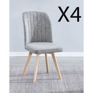 Lot de 4 chaises de salle &agrave; manger en tissu gris avec pieds en bois de pin - Longueur 46 x profondeur 55 x hauteur 92 cm