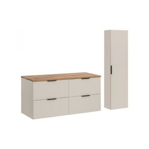 Ensemble ADEL CACHEMIRE meuble suspendu sous vasque avec plan ch&ecirc;ne 120 cm et colonne 35 x 140 cm