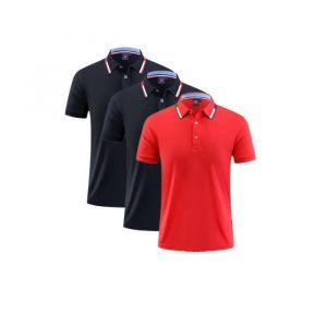Lot de 3 Polo Homme Manches Courtes en Coton Secher Rapide Aération - INSFITY - Regular - Noir/noir/rouge