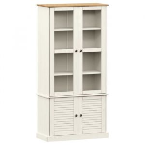 VENTE-FLASH Placard à Livres-vitrine-Meuble de rangement en verre VIGO blanc 85x35x170 cm bois massif de pin(204522)ZLH