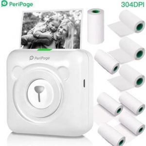 Mini Imprimante thermique HD 304DPI BT Fonction photo Mini Pocket Imprimante de papier AR avec 9 rouleaux de papier thermique