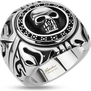 Bague chevalière ronde homme acier tête de mort biker relief tribal (72)